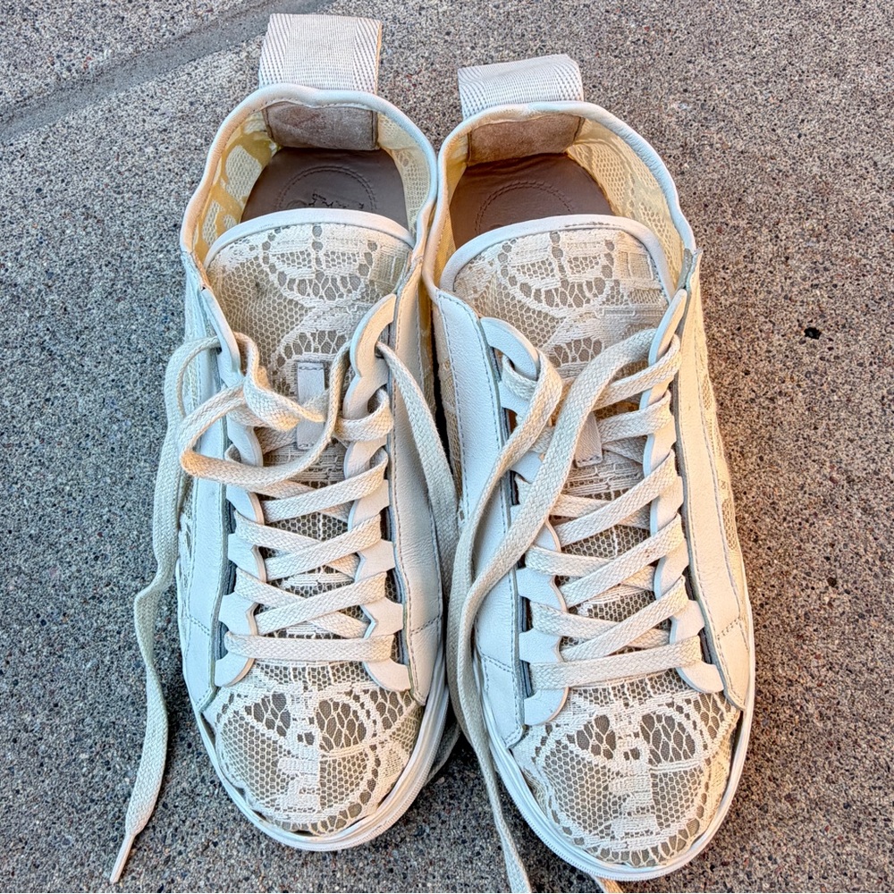 Chloé Lauren Low Top Round Toe Lace Comfort Sneaker Mild Beige Women EU 37 Spain - Picture 14 of 17